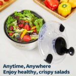 Stainless Steel Salad Spinner, 4.2 Qt Vegetable Washer, BPA-Free Lettuce Dryer with Crank Design, Dishwasher Safe, Non-Slip Base - Transparent Lid - Image 7