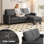 JUMMICO Couch for Small Living Room, 73" Small Sofa with Reversible Ottoman, 3 Seat L-Shaped Sofas, Comfy Couches for Apartment (Linen Fabric, Dark Grey) - Image 7