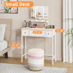 Small Makeup Vanity Desk with 3 Fabric Drawers, Vanity Table 11.8" D x 27.5" W with Mirror and Lights and Height-Adjustable Stand, Vanity for Girls Gifts, Bedroom and Small Spaces, White - Image 3
