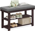 SONGMICS Bamboo Shoe Bench, 3-Tier Shoe Rack Organizer for Entryway, Living Room, Bench Seat Holds Up to 300 lb, 11.9 x 28.3 x 19.2 Inches, Rustic Walnut and Slate Gray ULBS604CG - Image 2