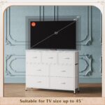 WLIVE 7 Drawer Dresser TV Stand, Dressers for Bedroom, Fabric Storage Tower, Hallway, Entryway, Closets, Sturdy Steel Frame, Wood Top, Easy Pull Handle, White - Image 7