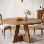 Tribesigns Farmhouse Dining Table, 47 Inch Round Dinner Table for 4, Rustic Round Dining Room Table for Home Dining Room Living Room (Wood) - Image 2