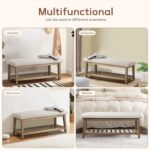 Entryway Bench, Chenille Upholstered Shoe Benches for Bedroom, Ottoman Bench with Solid Wood Shelf, Storage Benches for Hallway, Living Room(Beige) - Image 8