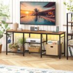 YGEOMER TV Stand Entertainment Center for 55 Inch TVs, with Charging Station and Lights Open Storage Shelves, TV Media Console, Open Storage Shelf with Sound Rack for Living Room, Rustic Brown - Image 8