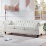 LEVNARY Chesterfield Sofa, Classic Tufted Upholstered Leather Couch, Modern 3 Seater Couch Furniture with Tufted Back for Living Room Office (Cream White) - Image 4