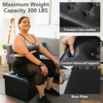 AmasSmile Storage Ottoman Folding Foot Rest Stool, Leather Footstool Bench, Short Ottoman Stool, Storage Foot Rest Store, Books (Black, 13" D x 17" W x 13" H) - Image 7