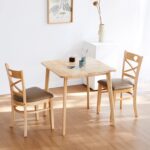 Livinia Canberra 27.6" Square Wooden Dining Table/Mid Century Modern Malaysian Oak Kitchen Table (Natural-Oak) Table Only - Image 7