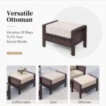 5 Pieces Patio Furniture Set with Swivel Chairs, High Back Wicker Rattan Sofa with Extra Thick Cushion and Ottoman, Outdoor Conversation Set for Garden Backyard Deck,Beige - Image 8