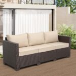 Rattaner Patio Furniture 3-seat Sofa Wicker Outdoor Furniture Outdoor Couch Deep Seat Hight Backrest Waterproof Cover Anti-Slip Cushions, Khaki - Image 4