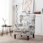 MELLCOM Floral Accent Chair, High Back Upholstered Armchair with Solid Legs, Leisure Single Sofa Chair for Living Room, Bedroom, Home Office, Blue Floral - Image 3