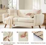 Tbfit 65" W Loveseat Sofa, Mid Century Modern Decor Love Seat Couches for Living Room, Button Tufted Upholstered Small Couch for Bedroom, Solid and Easy to Install Love Seats Furniture, Beige - Image 7
