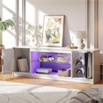Bestier LED TV Stand for 55/60/65 Inch TV, Gaming Entertainment Center with Cabinet for PS5, Xbox, Fluted TV Console with Adjustable Glass Shelves for Living Room, Bedroom 57 Inch,Bright White - Image 4