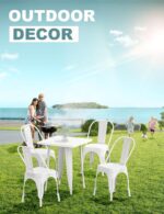 Nazhura Metal Dining Chair Farmhouse Tolix Style for Kitchen Dining Room Café Restaurant Bistro Patio, 18 Inch, Stackable, Waterproof Indoor/Outdoor (Sets of 4) (White) - Image 8