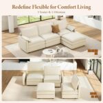 Vesgantti 108" Modular Sectional Sofa, Comfy Cloud Couch with Movable Ottoman Deep Seat Chenille L Shaped Modular Sofa, Sectional Couches for Living Room, Bedroom and Apartment, Beige - Image 8
