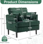 Karl home Modern Accent Chair, Corduroy Upholstered Armchair with 2 Pillow & Side Pocket, Sofa Barrel Chair with Solid Legs, Comfy Reading Chair for Living Room, Bedroom, Office, (Dark Green) - Image 3