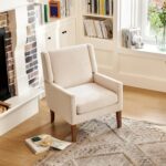 COLAMY Modern Wingback Living Room Chair, Upholstered Fabric Accent Armchair, Single Sofa Chair with Lounge Seat and Wood Legs for Office/Bedroom/Reading Spaces, Beige - Image 6