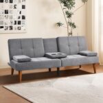 COLAMY Futon Sofa Bed-Fabric Small Couch, Small Lounge Convertible with 2 Cup Holders, Removable Soft Armrest, Adjustable Backrest for Dorm/Bedroom/College - Image 11