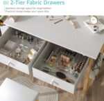 Makeup Vanity Desk No Mirror with Chair for Girls, White Small Vanity Table Set with Fabric Drawers, Power Outlet Without Mirror, Modern Make Up Desk for Bedroom - Image 9