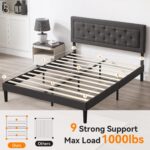 BedsPick Queen Size Bed Frame with Headboard, Upholstered Bed Frame with Button Tufted, Platform Bed with Wood Slat Support,Noise Free, Easy Assembly, No Box Spring Needed (Dark Grey, Queen) - Image 7