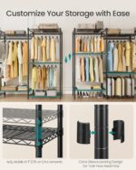 SONGMICS Heavy-Duty Clothes Rack, Garment Rack, Portable Closet, 68.7-Inch Wide Clothing Rack with Adjustable Mesh Shelves and Hanging Rails, Ink Black ULGR433B01 - Image 5