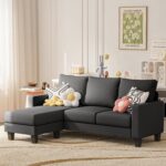 JUMMICO Couch for Small Living Room, 73" Small Sofa with Reversible Ottoman, 3 Seat L-Shaped Sofas, Comfy Couches for Apartment (Linen Fabric, Dark Grey) - Image 6