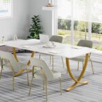 Tribesigns Executive Desk, 63” W x 31.5” D Large Office Desk, Modern Computer Desk Conference Table Meeting Room Table, Business Furniture for Home Office, White and Gold - Image 8