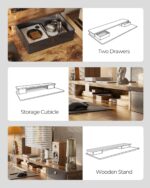 FEZIBO 48'' x 24'' Height Adjustable Electric Standing Desk with Double Drawer, Home Office Stand Up Table with 4 Height-Adjustable Feets & 2 Hooks, Vintage Brown - Image 9