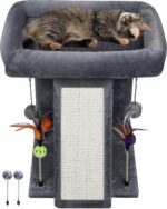 TWDEPART Cat Tree Tower with Cat Scratching Post for Indoor Cats, Activity Centre Climbing Tree with Scratching Board and Playful Toy Balls, Grey - Image 2