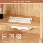 Large Makeup Vanity Desk with Mirror and Lights, Vanity Desk with 8 Drawers & Storage Shelves, Vanity Table with Power Outlet, 3 Color Modes & Adjustable Brightness Dressing Table, Bedroom,Oak - Image 8