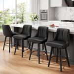 Counter Height Swivel Bar Stool, 24" Upholstered PU Leather Barstools Set of 4, Counter Stool Chair with Back & Solid Wood Legs for Kitchen Island Dining Room (Black) - Image 2