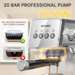 Espresso Machine with Steam Milk Frother,20 Bar Stainless Steel Coffee Maker for Latte & Cappuccino,Detachable Water Tank/Drip Tray, Hot Water Function for Home & Office Use - Image 3