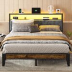 OLEVS Queen Bed Frame Metal Platform Bed Queen Size with 2-Tier Storage & LED Light Headboard, Charging Station Type C, No Box Spring Needed - Image 2