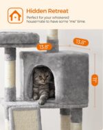 Feandrea Cat Tower, Cat Tree for Indoor Cats, 45.3-Inch Cat Condo with Scratching Post, Ramp, Perch, Spacious Cat Cave, for Kittens, Elderly Cats, Adult Cats, Small Space, Light Gray UPCT141W01 - Image 5