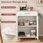 Kitchen Island Cart with Storage, Small Kitchen Island on Wheels with Large Drawer, Adjustable Shelf & Towel Rack, Rolling Island Table for Kitchen & Dining Room, White - Image 6