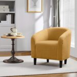 Yaheetech Accent Barrel Chair, Boucle Fabric Club Chair, Furry Sherpa Elegant and Cozy, Soft Padded Armchair for Living Room Bedroom Reception Room Office, Mustard Yellow - Image 5