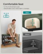 SONGMICS Shoe Bench, Storage Bench, Entryway Bench with Cushion, Shoe Shelf with Seat, Space-Saving, Modern Style, for Living Room, Bedroom, Hallway, Forest Green and Ink Black ULBS057C01 - Image 5