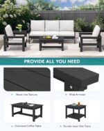 SERWALL HDPE Patio Furniture Set, 7-Piece Outdoor Sectional Sofa Set, All Weather Outdoor Couch Set for Deck, Lawn, Black Frame with Khaki Cushion - Image 8