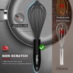 Walfos Silicone Whisk,Stainless Steel Wire Whisk Set of 3 -Heat Resistant 480°F Kitchen Whisks for Non-stick Cookware,Balloon Egg Beater Perfect for Blending,Whisking,Beating,Frothing & Stirring,Black - Image 5