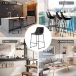 Sweetcrispy Counter Height Bar Stools Set of 2, 26 inch Height Stool Faux Leather Barstools with Back, Armless Kitchen Island Countertop Comfortable Modern Chairs with Metal Legs - Classic Black - Image 8