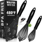 Walfos Silicone Whisk,Stainless Steel Wire Whisk Set of 3 -Heat Resistant 480°F Kitchen Whisks for Non-stick Cookware,Balloon Egg Beater Perfect for Blending,Whisking,Beating,Frothing & Stirring,Black - Image 2