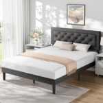 BedsPick Queen Size Bed Frame with Headboard, Upholstered Bed Frame with Button Tufted, Platform Bed with Wood Slat Support,Noise Free, Easy Assembly, No Box Spring Needed (Dark Grey, Queen) - Image 4