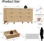 Fluted Dresser for Bedroom with 9 Drawers, 57" Wide Modern Chest of Drawers with Metal Handle, Wooden Dresser TV Stand, Wood Closet Clothes Storage Organizer for Living Room, Hallway, Natural Oak - Image 3