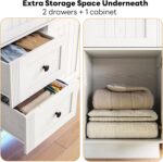 LIKIMIO Farmhouse Wardrobe Closet with Doors, 70" Bedroom Armoires with LED Lights and Hanging Rod, Wooden Large Wardrobe Cabinet with 2 Drawers and 1 Cabinet, Classic White - Image 7