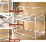 LIKIMIO Bunk Bed Twin Over Twin, House Bunk Bed Frame with Ladder and Guardrail, House Shaped with Metal Slats for Dormitory and Bedroom, Space Saving, No Box Spring Needed, White - Image 6