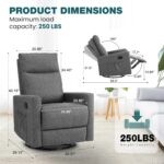 Swivel Rocking Recliner Chair with Extra Large Footrest High Back, Upholstered Glider Nursery Chair for Living Room, Bedroom & Nursery, Comfortable Deep Seat for Relaxation, Grey - Image 3