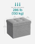 SONGMICS Mazie Collection - Small Folding Storage Ottoman, Foot Rest Stool, 12.2 x 16.1 x 12.2 Inches, 286 lb Load Capacity, for Living Room, Bedroom, Home Office, Dorm, Light Gray ULSF102G02 - Image 3