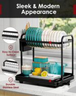 Sakugi Dish Drying Rack - Stainless Steel Dish Rack for Kitchen Counter, 2-Tier Kitchen Organizers and Storage Rack with Drainboard and Cutlery Holder, Large, Black - Image 5