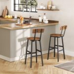 Bar Stools, Set of 2 Round Bar Chairs with Backrest and Footrest, 24.4" Bar Stools, Counter Stools with Adjustable Feet, for Kitchen, Living Room, Pub, Rustic Brown BAHR02101N1 - Image 6