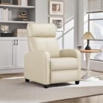 Yaheetech Recliner Chair PU Leather Recliner Sofa Home Theater Seating Adjustable Modern Single Reclining Chair Sofa with Pocket Spring Living Room Bedroom Beige - Image 3