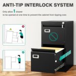 SISESOL 2 Drawer File Cabinet with Lock,Narrow Vertical Filing Cabinet,Under Desk File Cabinets,Black Metal File Cabinets for Home Office,Fit Letter Size,Files Folder,Easy Assemble - Image 7